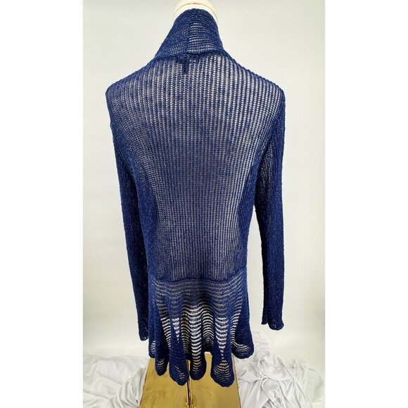 Eileen Fisher Open Knit Cardigan Sweater Blue Long Sleeve Lightweight L Large - Picture 5 of 9